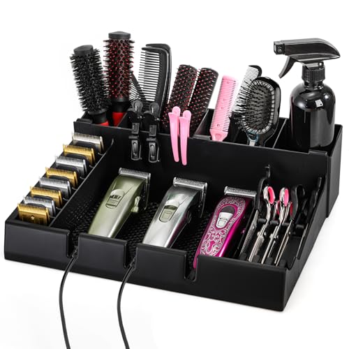 Hedume Hair Salon Styling Tools Organizer with Anti-Slip Mat, Detachable Multifunctional Stylist Tool Tray Organizer for Hair Brush, Combs, Clips, Scissor, Shaver, Clippers, Trimmers & Other Tools
