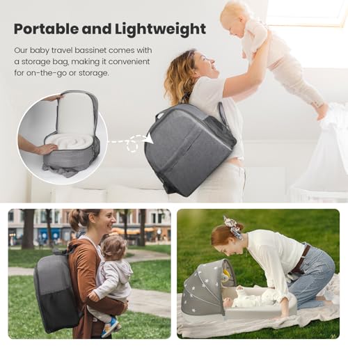 Portable Baby Bassinet Travel Crib for Newborns & Infants - Foldable & Washable, Grey