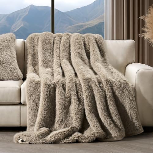 EverGrace Faux Fur Throw Blanket 60x80 Natural Mink Luxury Soft Cozy