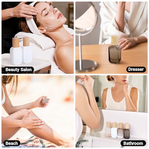 Segbeauty 1oz Empty Glass Lotion Dispenser with Pump, 4pcs Glass Travel Pump Bottle Refillable, 30ml Mini Travel Lotion Container for Toiletries in Mixed Color, Leakproof Small Bottles for Liquids