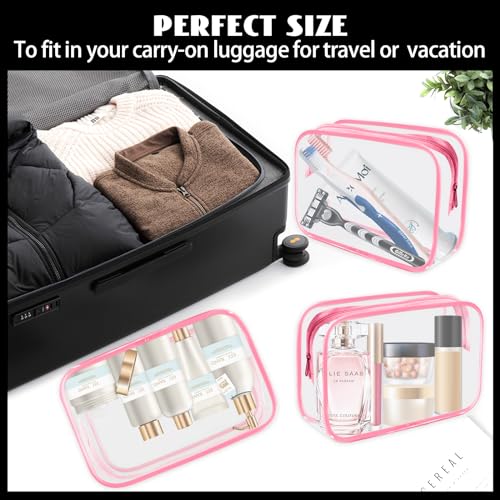 YedsIntu 16-Piece Clear Makeup Bags, Waterproof Toiletry Bags - Pink M (Rose) - TSA Carry-On