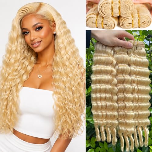 Belaved 613 Blonde Burmese Human Hair Extensions 3 Bundles Water Wave 14-18 Inch