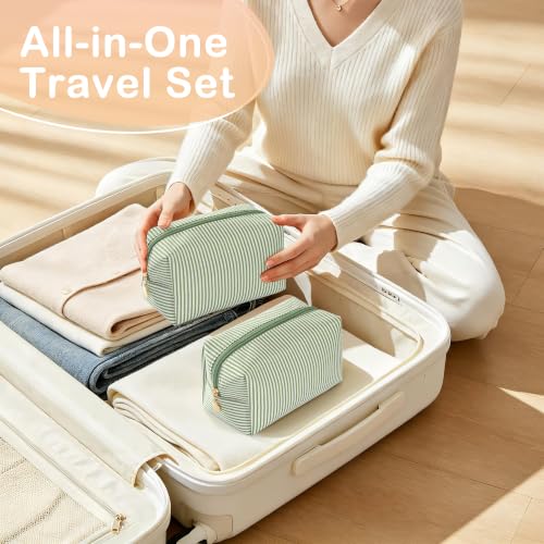 UUYUUY Makeup Bag Travel Toiletry Organizer Case, Small Green Stripe Cosmetic Pouch