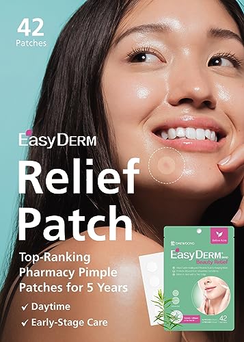 DWEasyDerm Invisible Pimple Patch 42 Count Relief Pack with Tea Tree Oil, Waterproof & Slim