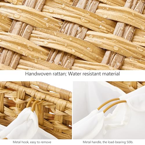 Laundry Hamper with 4 Removable Liner Bags - 176L Natural Rattan & Iron Frame - With Lid