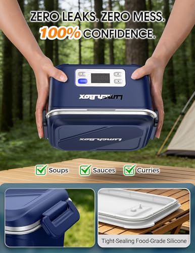 Blue Cordless Electric Lunch Box 1.5L with 27000mAh Battery, Food Warmer