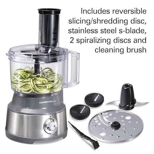 Hamilton Beach 10-Cup Food Processor & Vegetable Chopper with Spiralizing Attachments, Grey & Stainless
