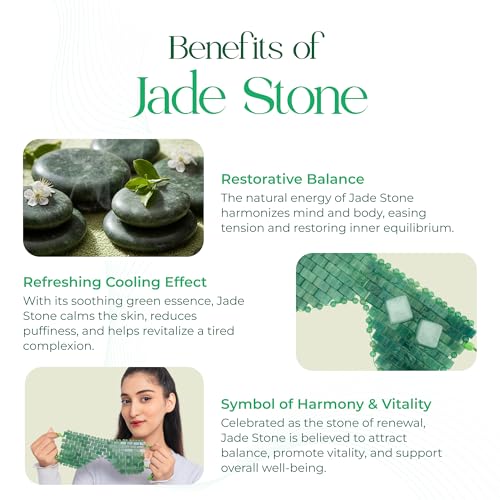 Jade Eye Mask for Facials - Beaded Jade Mask for Puffiness & Dark Circles - Adjustable Straps - Natural Stone Relief
