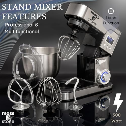 Stainless Steel LCD Stand Mixer with 6 Speeds, 5.5 Qt Bowl & Attachments