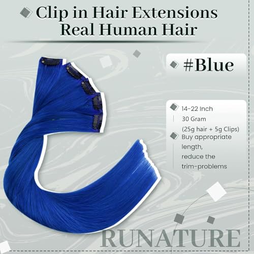 RUNATURE 14 Inch Colorful Clip-In Hair Extensions - 5 Pcs 30g Human Hair