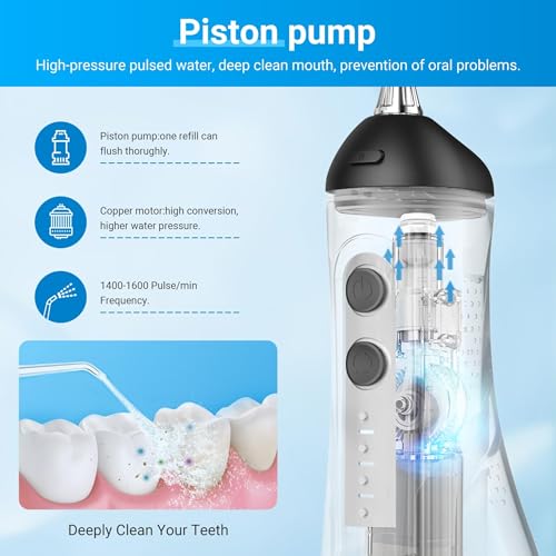 R REVA Black Portable Water Flosser for Teeth 4 Modes Cordless Oral Irrigator