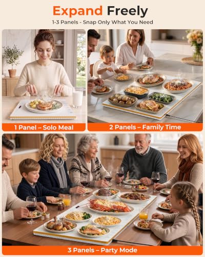 BTUVC 3-in-1 Warming Trays for Buffets, 36x16, Independent Temp Control, 24H Timer, White-Gold