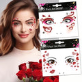 Valentines Temporary Tattoos Glitter Fake Tattoos Red Heart Lip Tattoo Stickers Eyes Face Gems Stickers for Women Girls Makeup Holiday Party Supplies 2Pcs