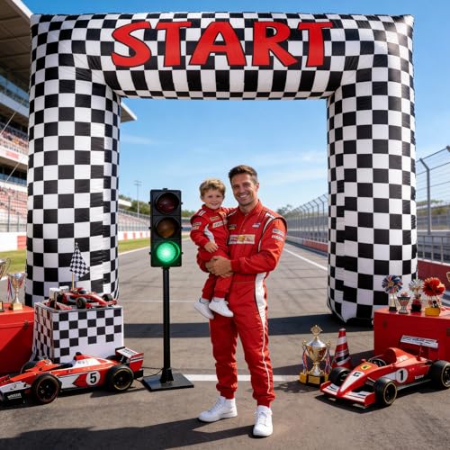 8 Ft Race Car Inflatable Arch with LED Lights Double-Sided Start Finish Line Yard Decor