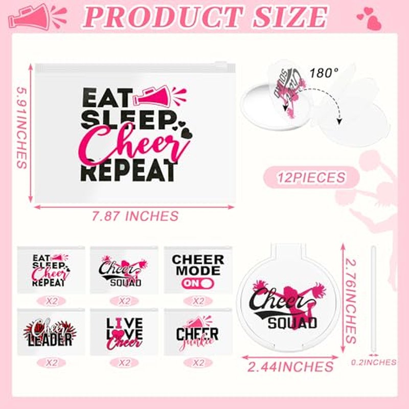 36 Pcs Cheerleader Gifts Set Including Portable Zipper Cheer Makeup Bag, Compact Mirror, Cheer Bracelet - Party Favors for Women Cheerleading Team