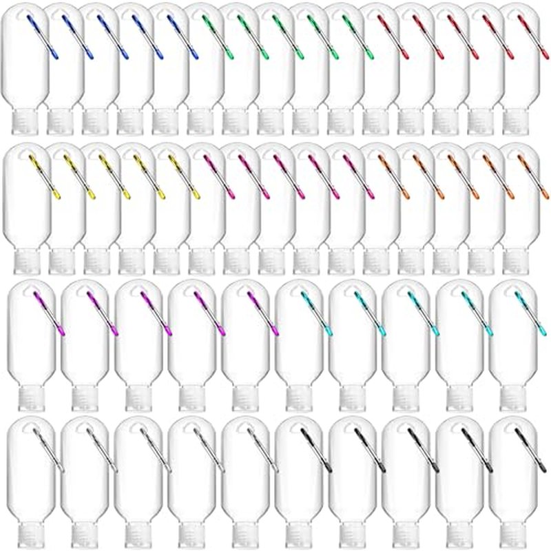 50 Pcs Traveling Bottles with Keychain 2oz Clear Plastic Hand Sanitizer Holder Keychain Empty Refillable Liquid Packing Container Squeeze Plastic Bottle with Lid,Rectangle