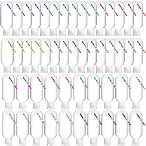 Refillable Travel Bottles with Keychain - 10 Colors, 2oz, Leakproof, 50 Pack
