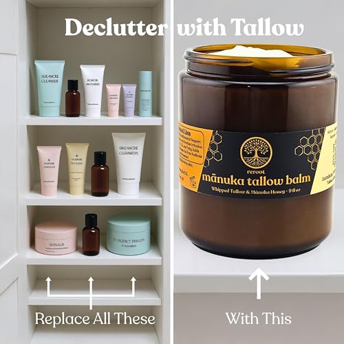 Manuka Honey Beef Tallow for Skin ~2 INGREDIENTS~ 100% Grass-Fed Tallow and Honey Balm - Whipped & UNSCENTED Tallow Face Moisturizer - Hydrating Tallow Balm for Men, Women, Kids & Babies (9oz)