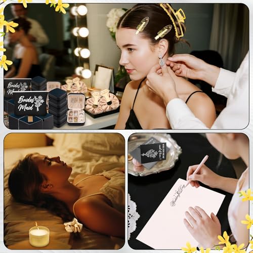 CITYCHALET 73Pcs Bridesmaid Gifts Set of 6 Black,Maid of Honor Proposal Gift Boxes Set,Cosmetic Bag Scented Candle Jewelry Box Metal Hair Clip Knot Bracelet Bachelorette Party Bridal Shower