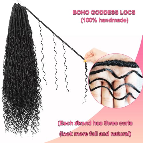 Alaleibaby 24 Inch Boho Faux Locs Crochet Hair 8 Packs - Goddess Soft Locs with Curly Ends for Black Women
