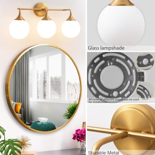 Gold 3-Light Vanity Light Fixture for Bathroom Mirror - Modern Retro Design