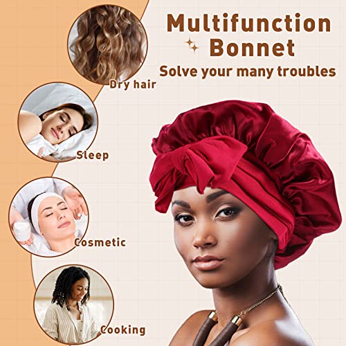 Large Satin Bonnet Hair Wrap for Sleeping - 10 Colors, Adjustable, Soft Silky Sleep Cap for Women & Men