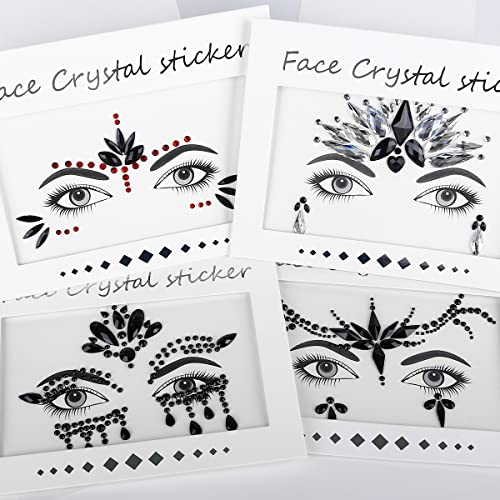 Bowitzki Halloween Face Jewels Festival Design Women Mermaid Face Gems Rhinestone Crystals Stickers Eyes Body Temporary Tattoos (Black-B)