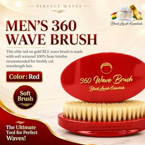 Men's Curved Boar Bristle Wave Brush for Deep Hair Styling - Soft or Hard