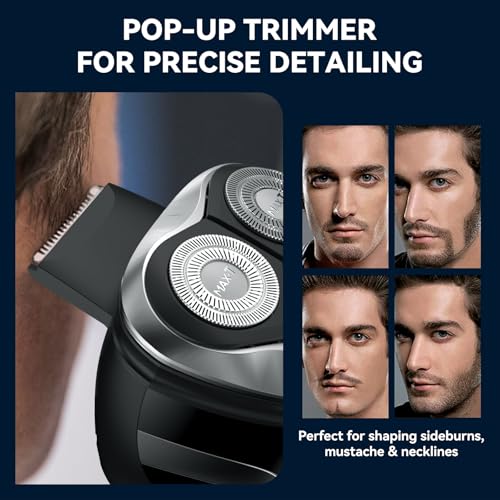 MAX-T Electric Rotary Razor for Men, Wet & Dry Shaver with Pop-Up Trimmer - Black