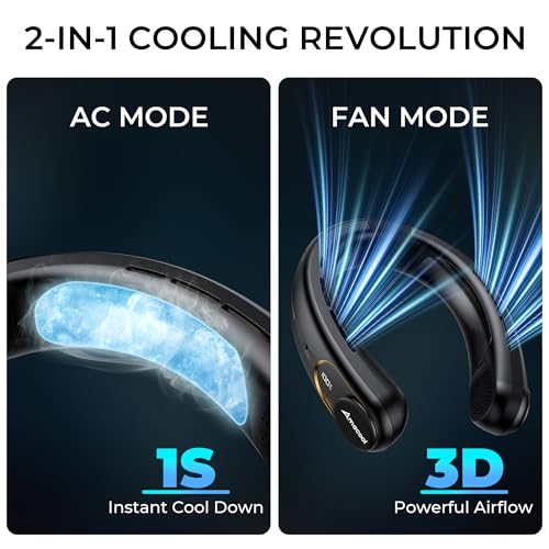 AMACOOL Portable Neck Fan with Ice Cooling Plate, 5000mAh, 3-Speed, Black