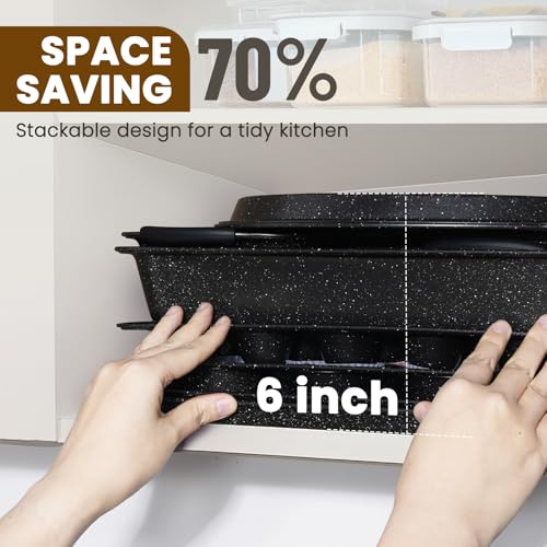 Kikcoin Black 22-Piece Nonstick Bakeware Set with Silicone Handles, Oven Safe, Stackable