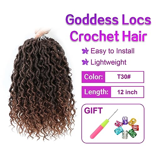 Pre-Looped Goddess Locs Crochet Hair 12 Inch - T30, 8 Packs, Lightweight & Natural Look