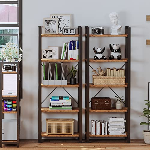 IRONCK 5-Tier Industrial Ladder Bookshelf - Vintage Brown, Heavy Duty Storage