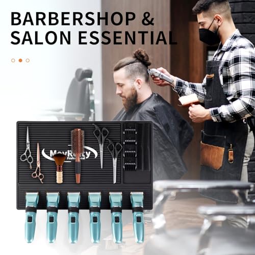 MoyRetty Magnetic Barber Mat for Clippers, (18.9" x 12.6") 6 Strong Magnetic Organizer Stations for Heavy Clippers and Trimmers, Professional Barbers Anti-Skid Rubber Mat(Black)