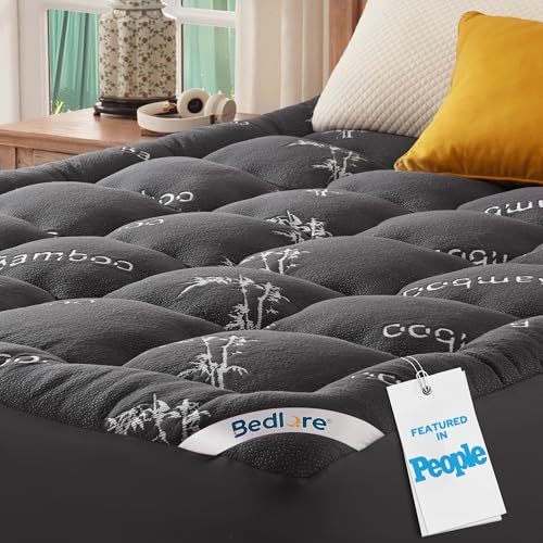 California King Mattress Topper - Thick Soft Pillow Top Bed Cover - Dark Gray, 2 Pack