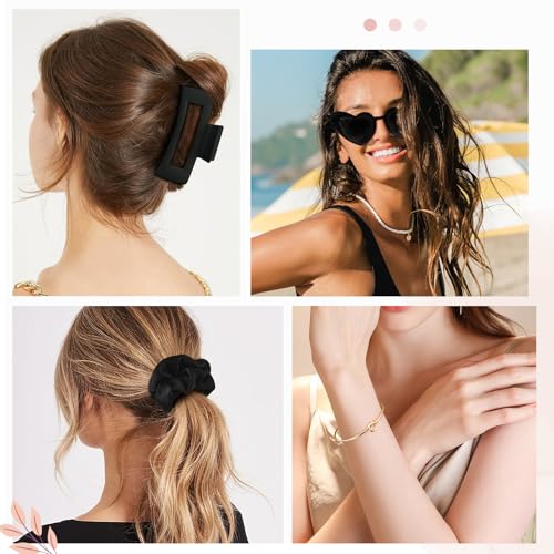 Bridesmaid Proposal Gift Set with Clear Makeup Bag, Scrunchies & Accessories - Black, 6 Sets
