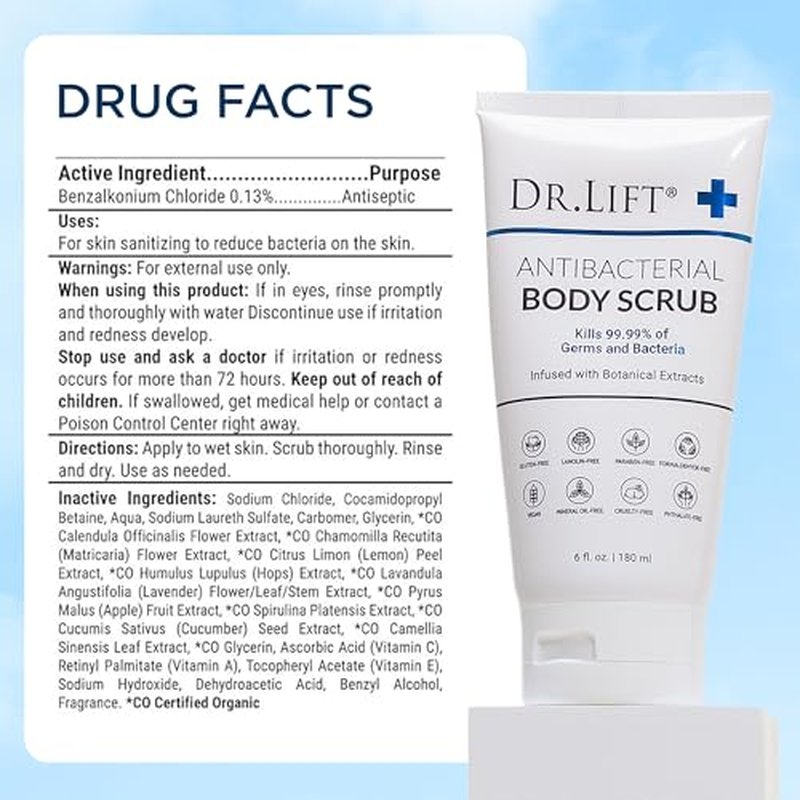 Antibacterial Body Scrub, Botanical Exfoliating Formula With Vitamin E, Vitamin A, Lavender, and Salt Granules to Exfoliate and Nourish Skin, Body Care for Oily and Combination Skin, 6 Fl Oz