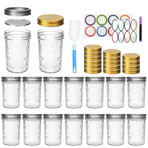 8oz Mason Jars with Lids 16-Pack | Canning, Jelly & Food Storage