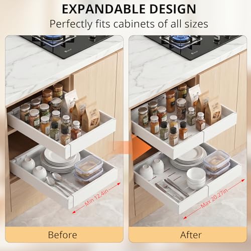 White 4 Pack Pull Out Cabinet Organizers Adjustable Width 12.4-20.27 inches