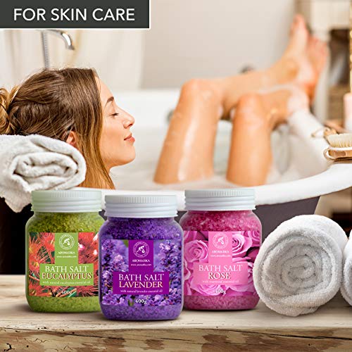 Eucalyptus, Lavender & Rose Bath Salts Set 42 oz with 3 Variations - Relaxation & Stress Relief