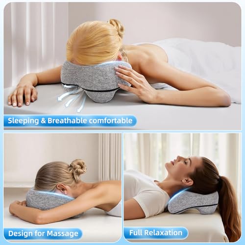 YOSHIKO Massage Table Face Down Pillows for Bed, Massage Headrest for Face Down Sleepers, Eye Surgery Recovery, Spa Pillow for Massage Table with Breathable Design, Removable Cover Grey