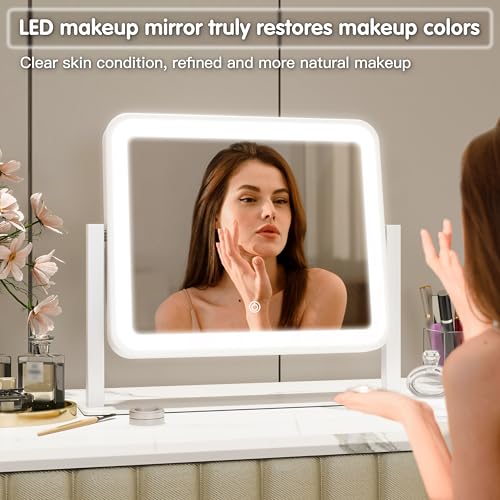 White 16x13 Inch Lighted Vanity Mirror with Touch Control & 3-Color Modes