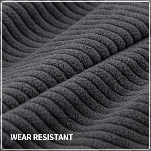 QIANMEW Dark Gray Striped L-Shaped Sofa Cushion Covers Set (4 pcs, 3 Small + 1 Chaise)