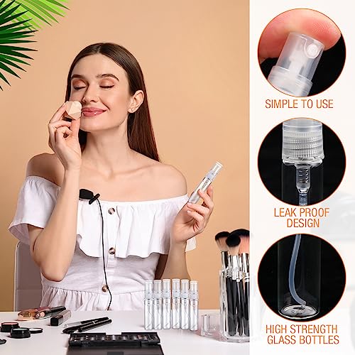 Tanlade 300 Pcs 5ml Mini Spray Bottles Refillable Clear Glass Travel Perfume Atomizer Mouthwash Bottle Cologne Small Sample Containers for Essential Oils, Retailers