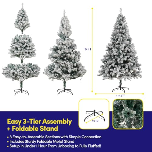 6ft Pre-Lit Frosted Christmas Tree with 250 Warm White LED Lights & 8 Lighting Functions