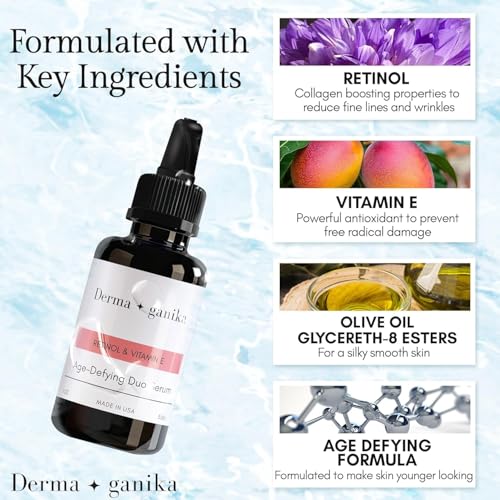 Derma ganika Retinol & Vitamin E Serum for Face - Made in USA Collagen-Boosting Anti-Aging Serum | Reduces Fine Lines, Wrinkles & Hyperpigmentation | Smooths & Hydrates Skin (Pack of 2)