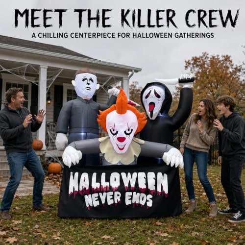 6FT Halloween Inflatable Killer Trio with LED Lights - Outdoor Decorations - Variation of Killers