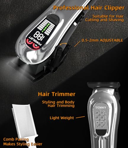 Silver Cordless Hair Clippers & Trimmer Set for Men, Professional Grooming Kit