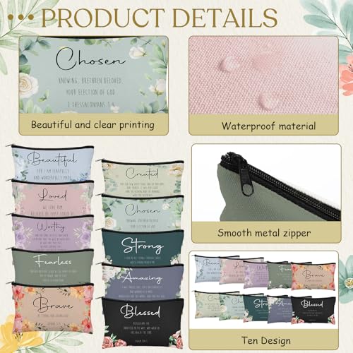Brave Christian Gifts Makeup Bags Set - Morandi Style, 30 Pcs, Large Capacity, Inspirational Bible Verse Designs