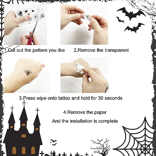 Halloween Face Tattoos Temporary, Realistic Horror Decal Spider Web and Net, Costume Apparel Cosplay Accessories Party Favor Supplies